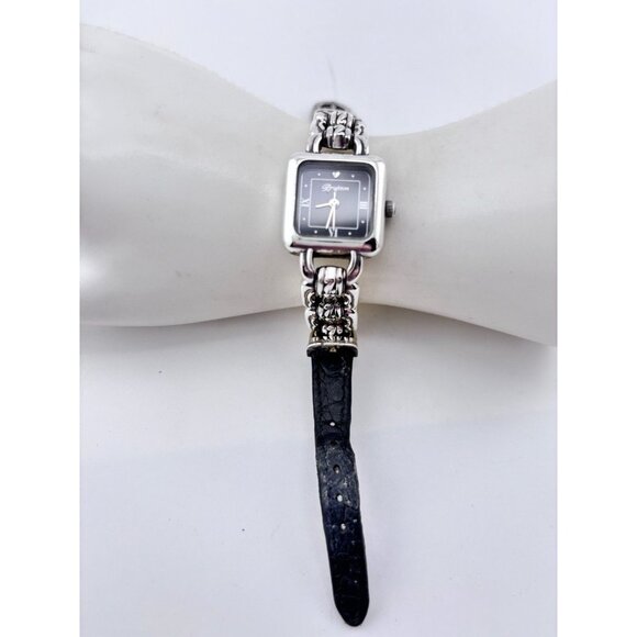 Brighton Columbia Silver Plated & Black Leather Watch New Battery - Picture 5 of 6